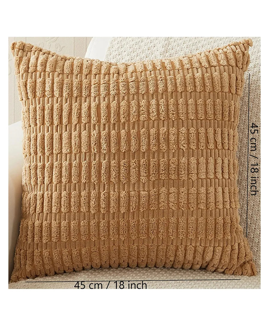 Light Brown Corduroy Cushion Cover | 45x45cm | Soft Plush Cotton Velvet - HousseCosy