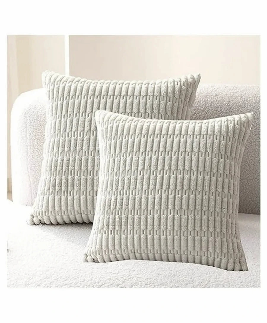 Housse de Coussin en Velours Côtelé | Douce et Moelleuse | 45x45 cm | Coloris Gris Clair - HousseCosy