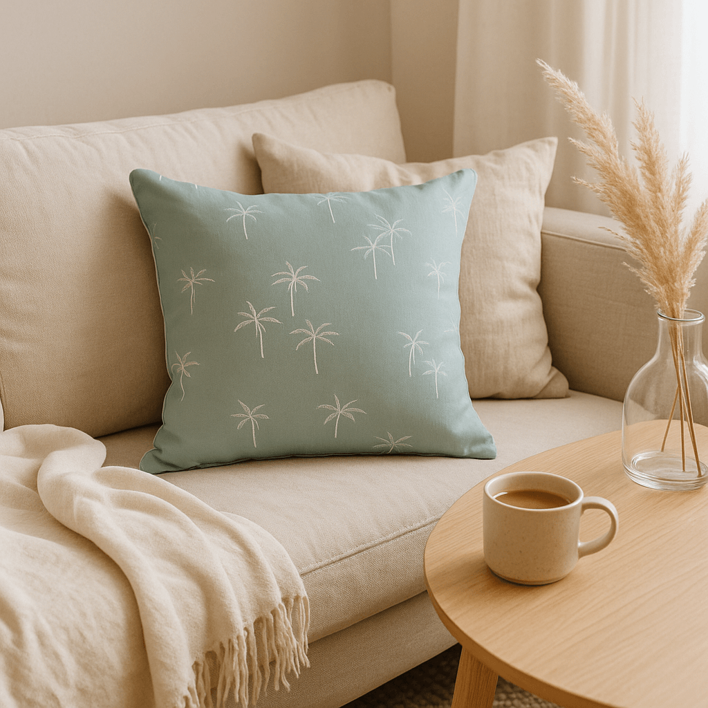 Housse de coussin à passepoil – Palm Cove Seafoam – 45×45 cm - HousseCosy