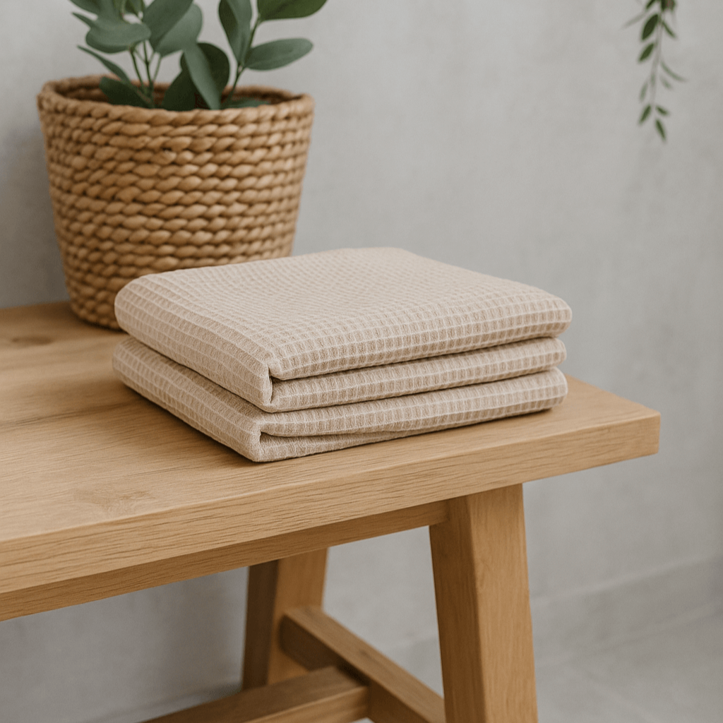 Serviette en coton gaufré bio - Beige - HousseCosy