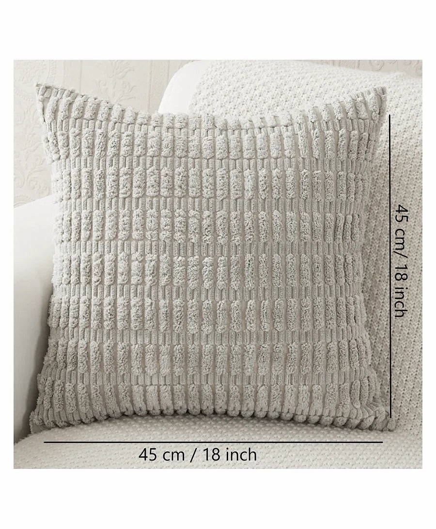 Housse de Coussin en Velours Côtelé | Douce et Moelleuse | 45x45 cm | Coloris Gris Clair - HousseCosy