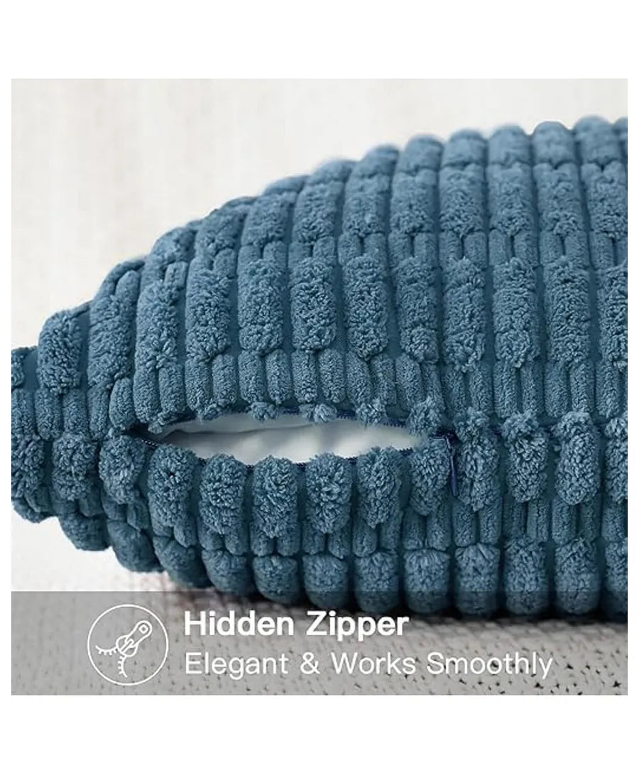 Housse de Coussin en Velours Côtelé Bleu | 45x45 cm | Doux Velours Coton Moelleux - HousseCosy
