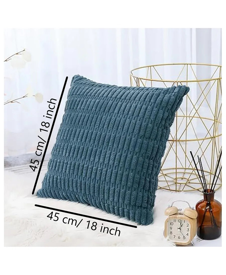 Housse de Coussin en Velours Côtelé Bleu | 45x45 cm | Doux Velours Coton Moelleux - HousseCosy