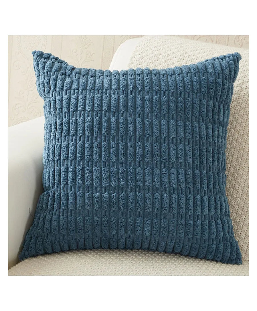 Housse de Coussin en Velours Côtelé Bleu | 45x45 cm | Doux Velours Coton Moelleux - HousseCosy