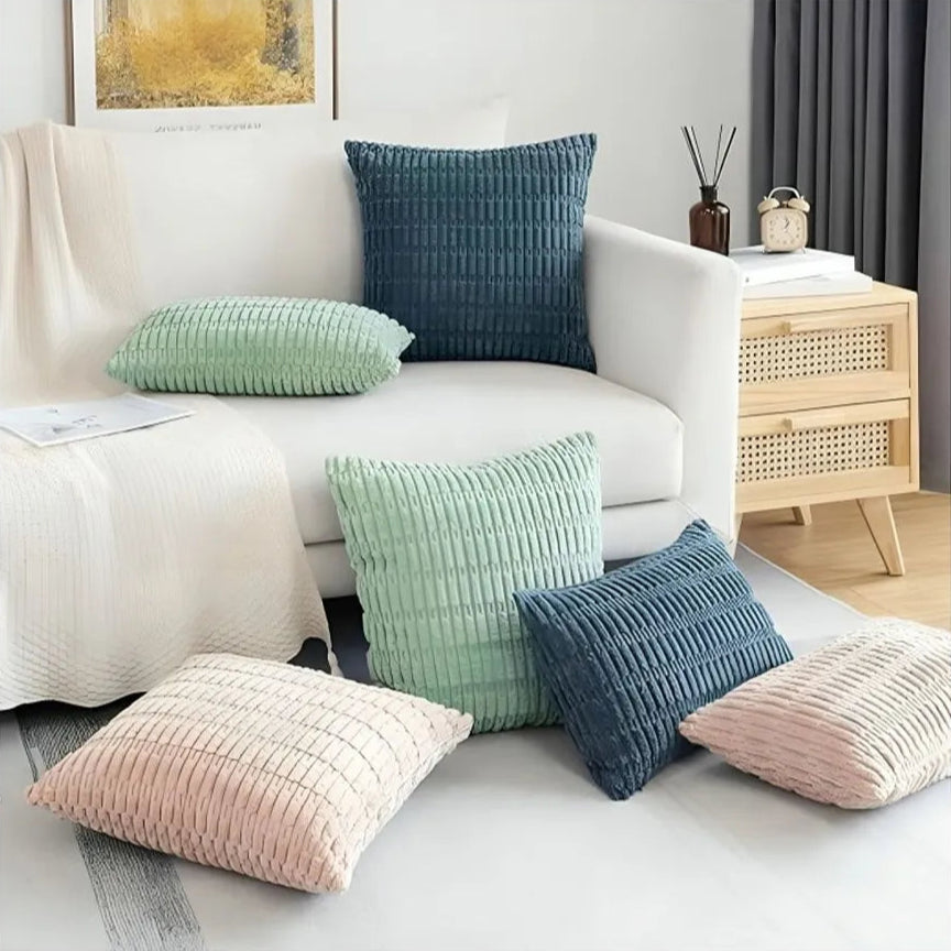 Housse de Coussin en Velours Côtelé Bleu | 45x45 cm | Doux Velours Coton Moelleux - HousseCosy