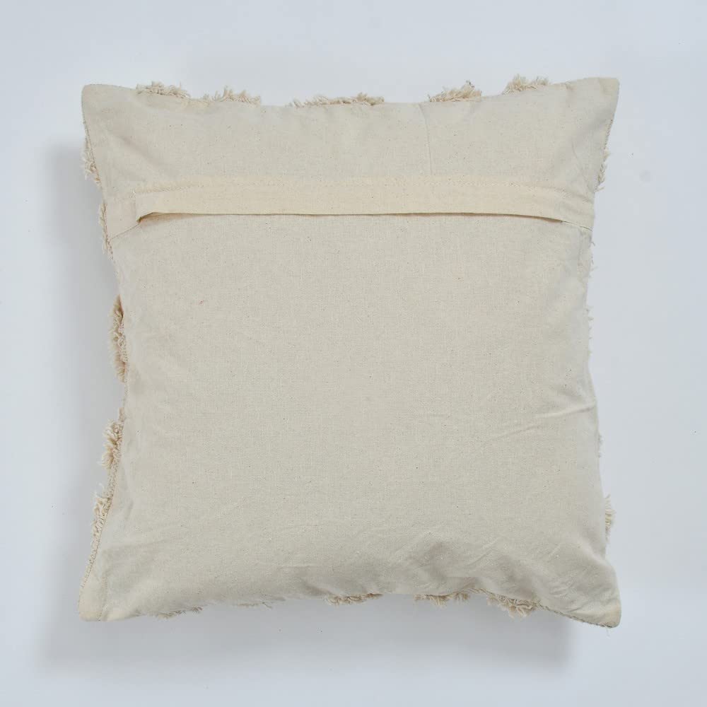 Housse de coussin bohème tuftée | 40×40 cm | Crème | Coton texturé | Fait main - HousseCosy