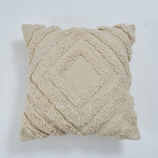 Housse de coussin bohème tuftée | 40×40 cm | Crème | Coton texturé | Fait main - HousseCosy