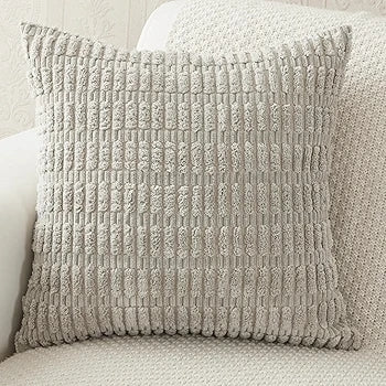 Housse de Coussin en Velours Côtelé | Douce et Moelleuse | 45x45 cm | Coloris Gris Clair - HousseCosy