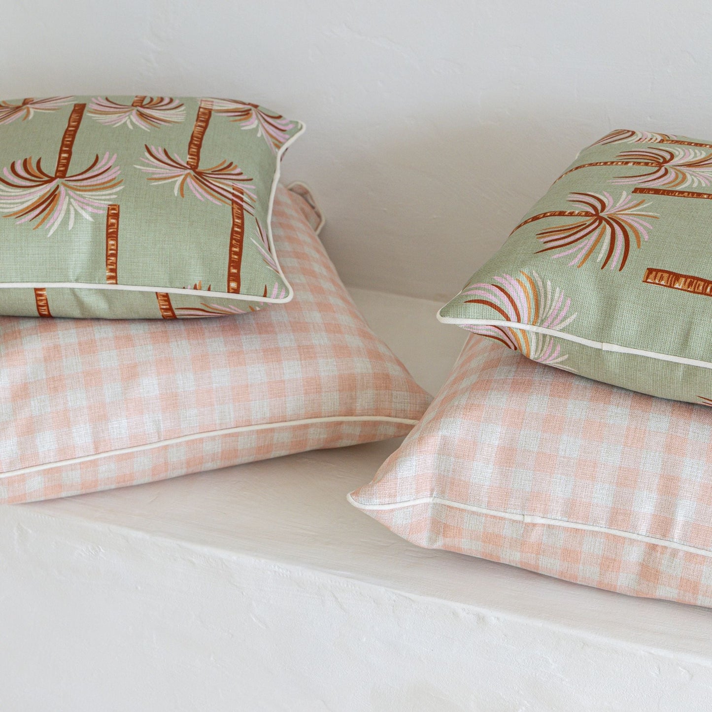 Housse de coussin à passepoil – Ginglam Peach – 45×45 cm - HousseCosy