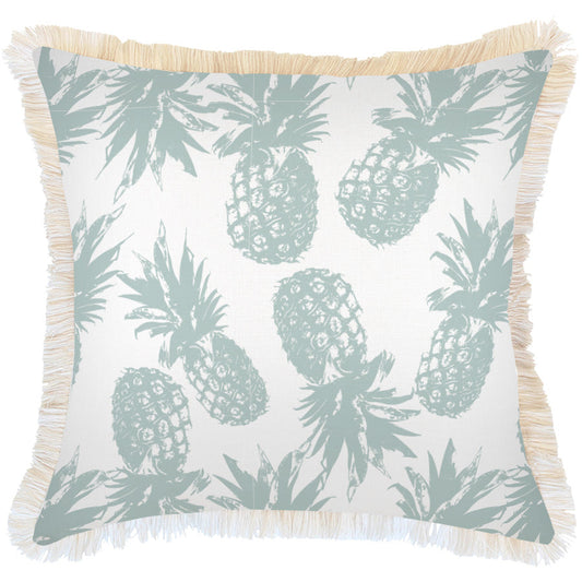 Housse de coussin ananas vert d’eau – 60×60 cm (franges)