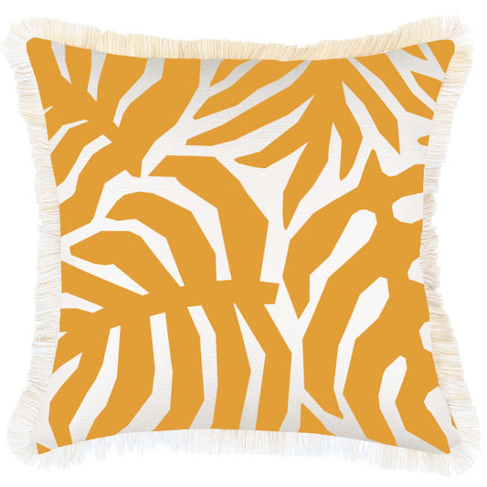 Housse de coussin à franges – Casa Palms Gold White – 45×45 cm - HousseCosy