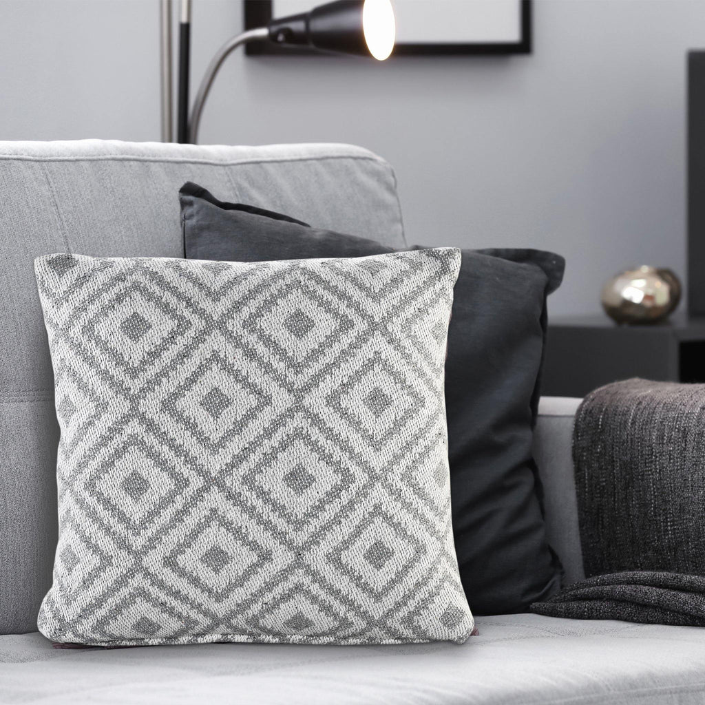 Housse de coussin en lin gris | 45×45 cm | Motif géométrique | Déco moderne - HousseCosy