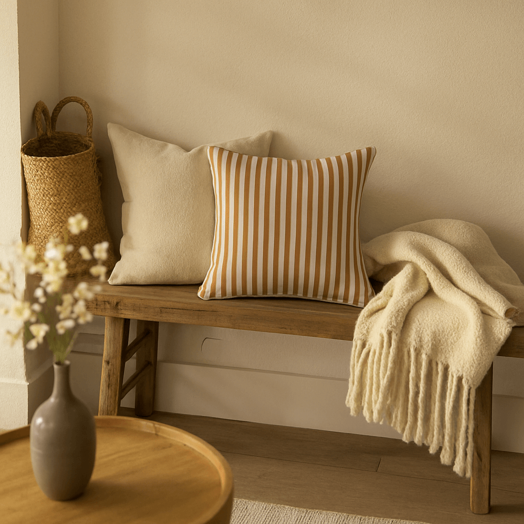 Housse de coussin à passepoil – Candy Stripe Rust – 60×60 cm - HousseCosy
