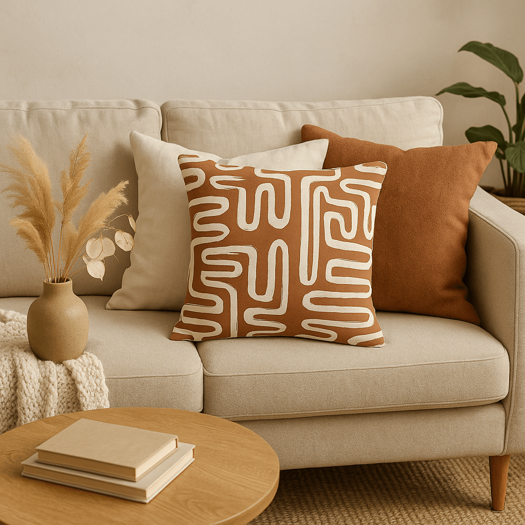 Housse de coussin à passepoil – Maze Rust – 60×60 cm - HousseCosy