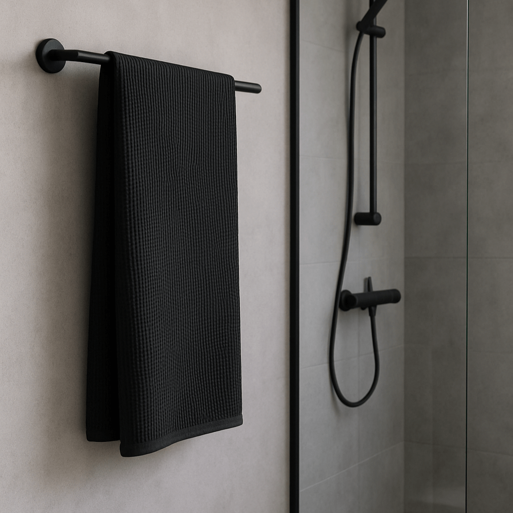 Serviette en coton gaufré bio - noir - HousseCosy