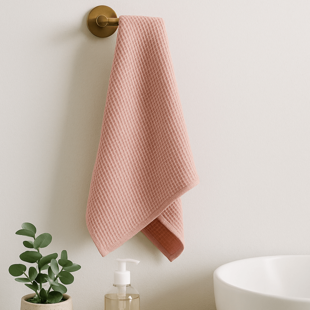 Serviette en coton gaufré bio - Pèche - HousseCosy