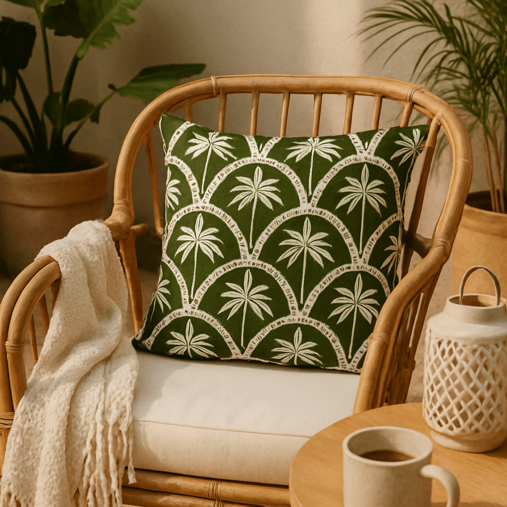 Housse de coussin à passepoil – Corfu Eucalyptus – 45×45 cm - HousseCosy